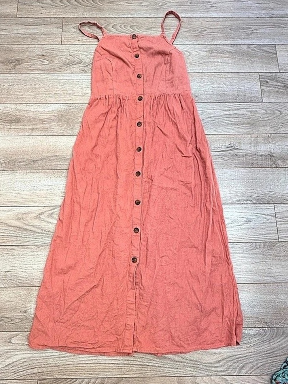 Old Navy Linen-Blend Button-Front Cami Midi Dress Pink XS NWOT